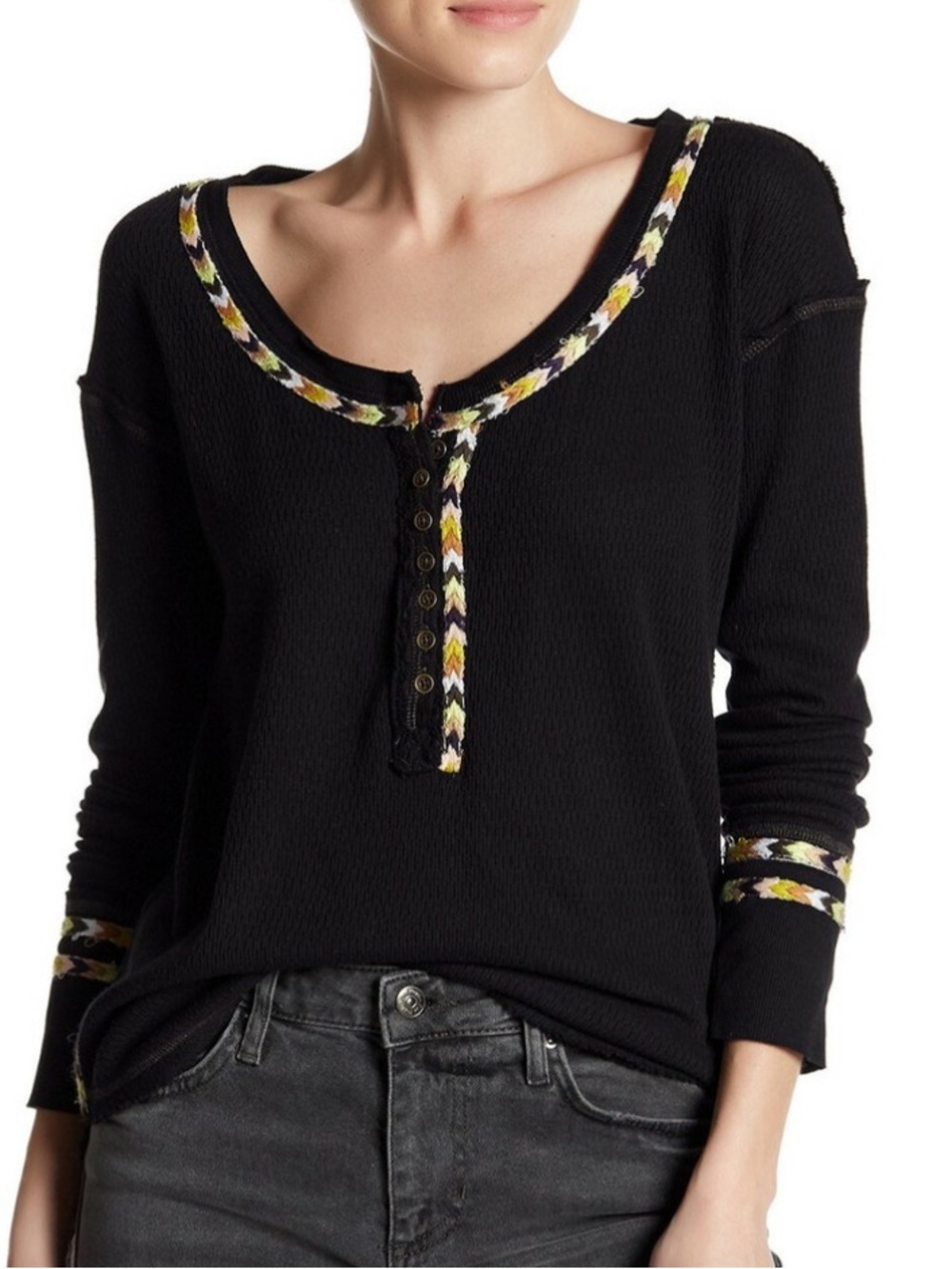 We The Free Women's Black Rainbow Thermal Henley Size S